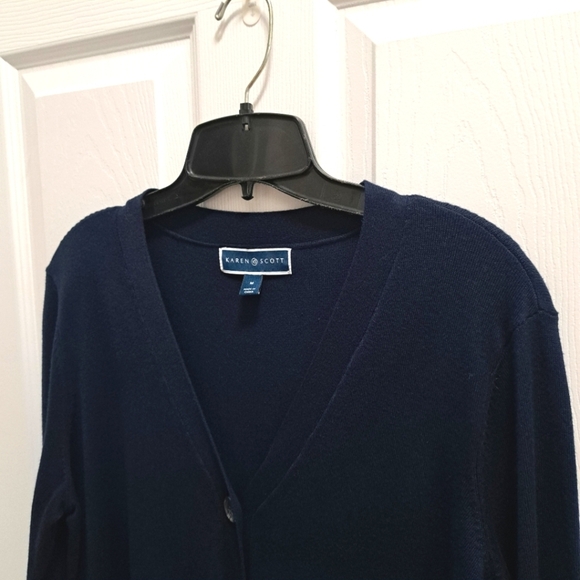 Karen Scott Cardigan Women's Medium Navy Blue Long Sleeved Sweater Button Up - Picture 9 of 13